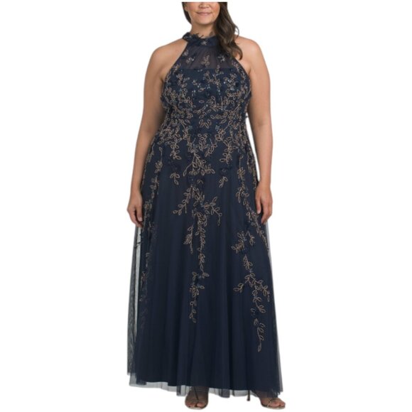 ADRIANNA PAPELL Sleeveless Halter Beaded Gown - Picture 1 of 3